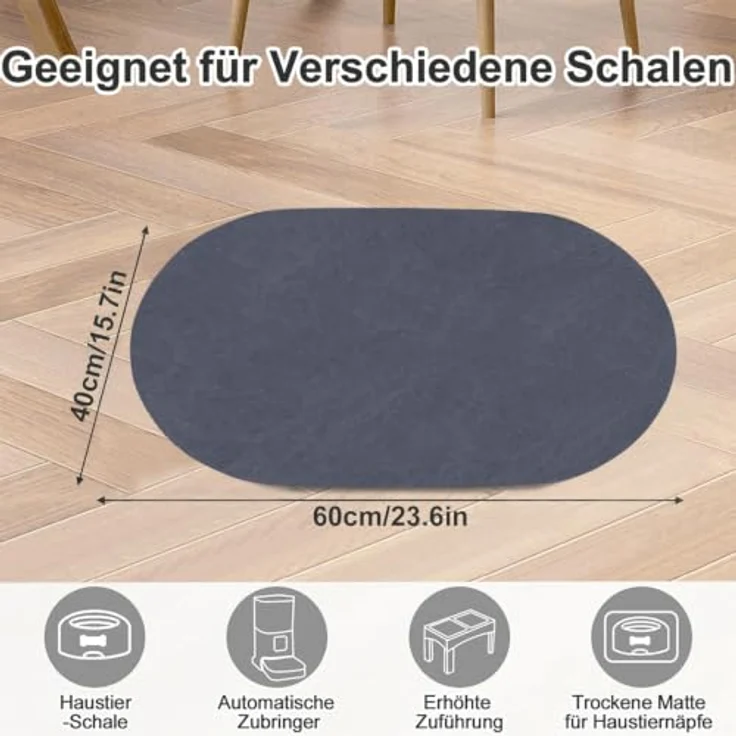 HAOLESHITE Napfunterlage für Hunde und Katzen, Saugfähige, Schnelltrocknende und Rutschfeste Futternapfmatte, Waschbar, Blau, 40 x 60 cm – Bild 2
