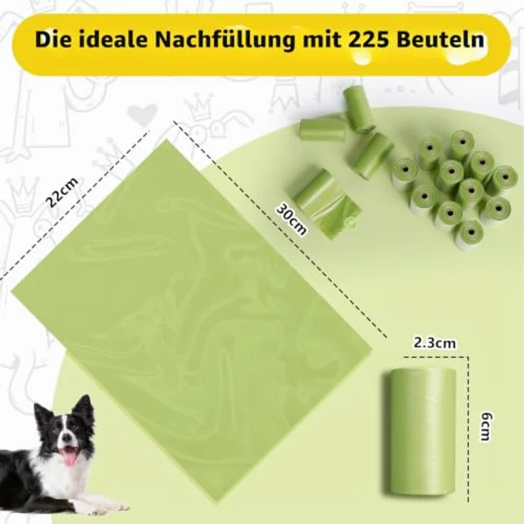 AiQInu Hundekotbeutel 225 Stück, Extra dicke, unparfümierte Kotbeutel, 22 x 30 cm, dunkelgrün, 15 Rollen à 15 Beutel – Bild 5