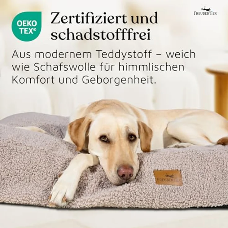 FREUDENTIER Orthopädisches Hundekissen aus Teddy, waschbar, Oeko-TEX zertifiziert, rutschfest, für kleine, mittelgroße & große Hunde, Greige, 80x60cm – Bild 5