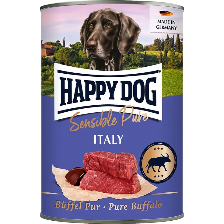 Happy Dog Sensible Pure Italy, Hunde-Nassfutter mit Büffel, 12x400g