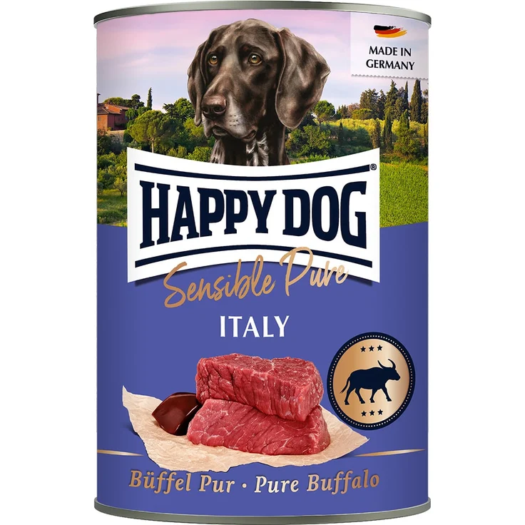 Happy Dog Sensible Pure Italy, Hunde-Nassfutter mit Büffel, 12x400g