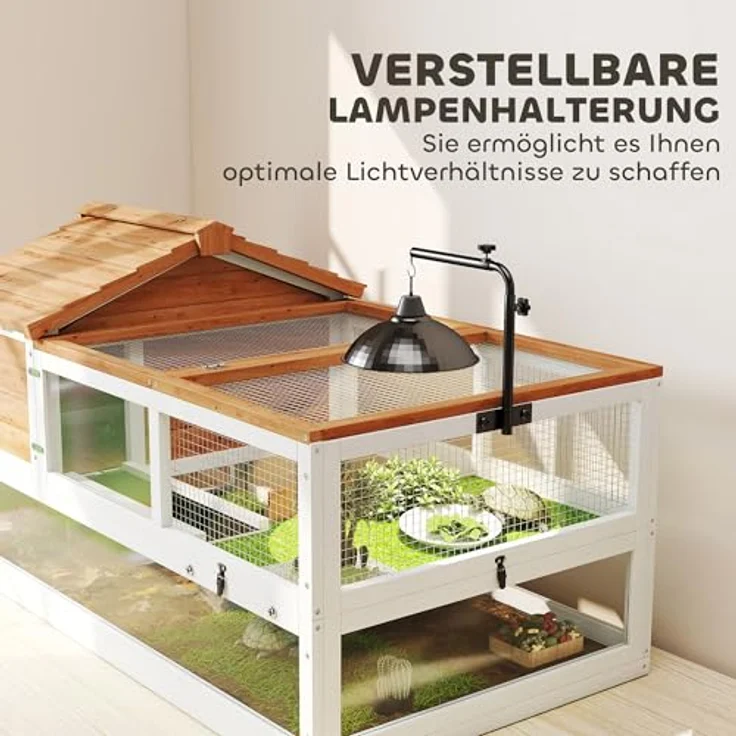 PawHut Kleintierstall mit zwei Haupthäusern, aufklappbarem Dach, Lampenhalter für Schildkröten und Reptilien, 116 x 70,5 x 69,5 cm, Orange – Bild 4