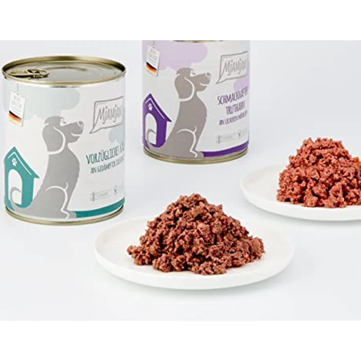 MjAMjAM Premium Nassfutter für Hunde - Mixpaket II mit Huhn & Ente, Rind, Pute, Kalb, Truthahn, Lamm, 6er Pack (6 x 800 g), naturbelassen mit hohem Fleischanteil, glutenfrei – Bild 3