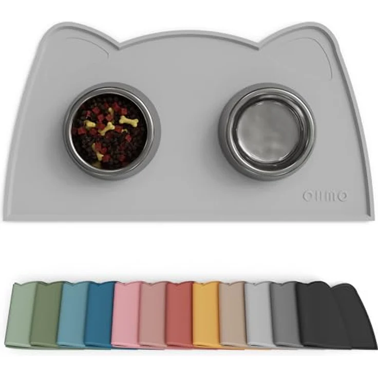 OHMO Napfunterlage für Kleine Hunde und Katzen, 46x25cm, rutschfeste Silikon-Futterunterlage, wasserdicht, Aschgrau – Bild 1