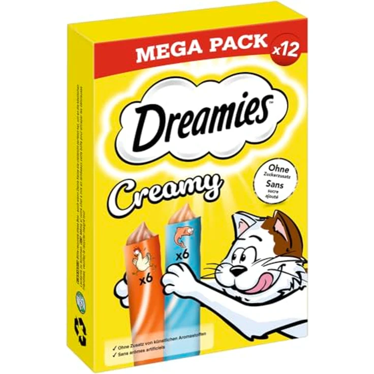 Dreamies DREAMIES™ Creamy Mega Pack Katzensnacks mit Huhn und Lachs, 12 x 10g, zuckerfrei, ohne künstliche Zusatzstoffe, recycelbare Verpackung – Bild 2