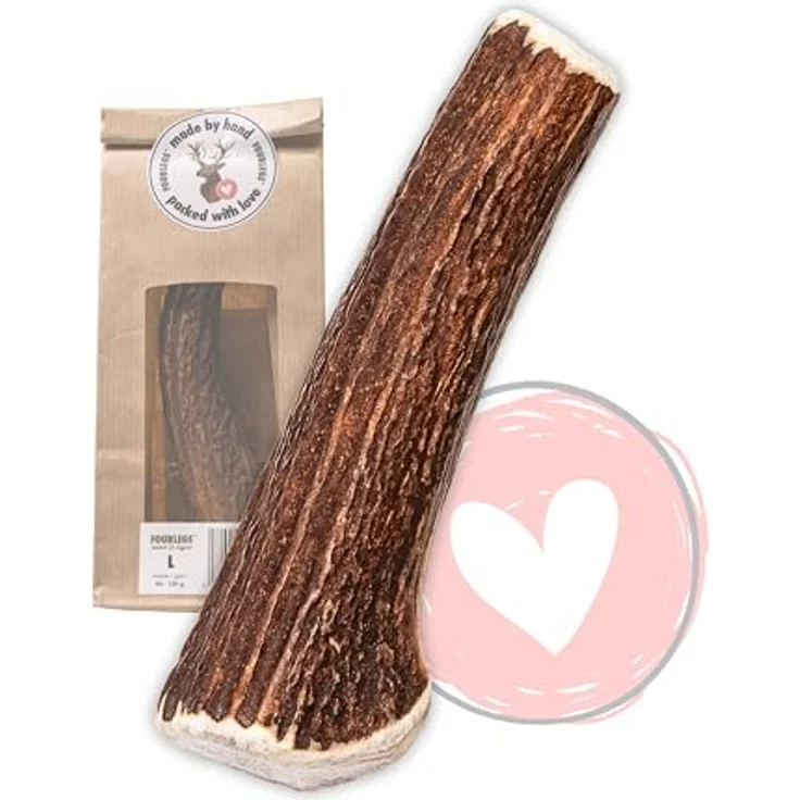 FOURLEGS® natürlicher Kausnack für Hunde aus 100% Hirschgeweih, Größe L (90-129 g), Mineralstoffe, fettarm, geruchsneutral, handgefertigt in Österreich – Bild 1