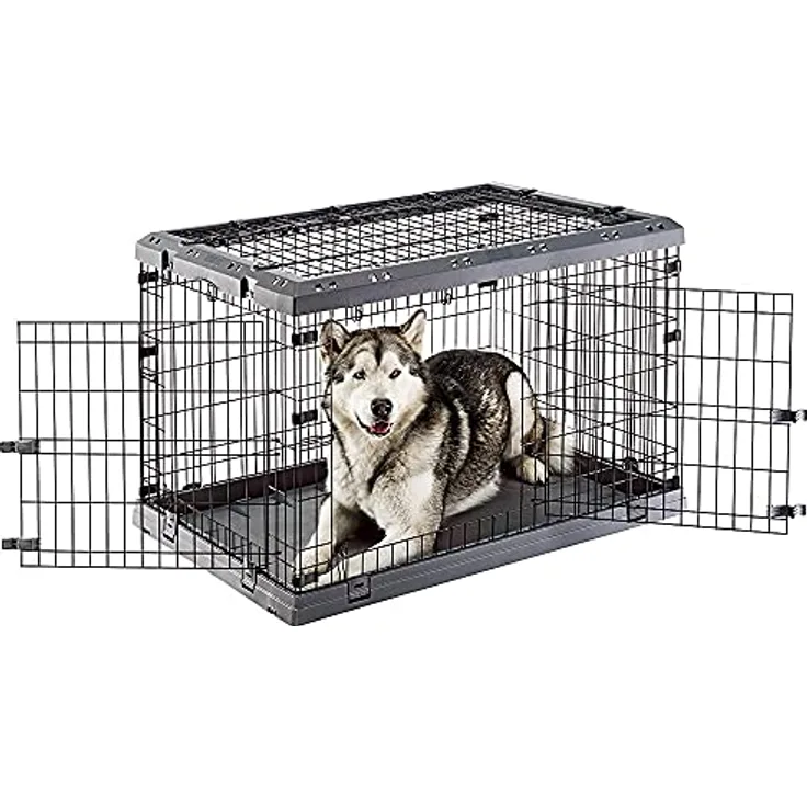 Ferplast Transportbox Superior, faltbare Hunde-Transportbox mit doppeltem Sicherheitsschloss, grau, B 107 x T 77 x H 73,5 cm