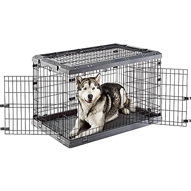 Ferplast Transportbox Superior, faltbare Hunde-Transportbox mit doppeltem Sicherheitsschloss, grau, B 107 x T 77 x H 73,5 cm – Bild 1