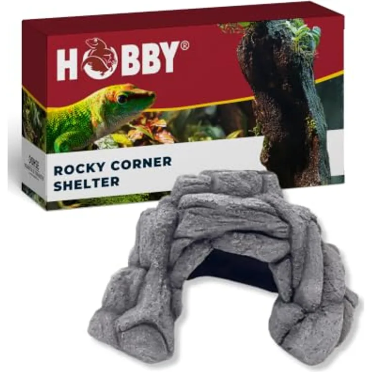 Hobby Rocky Corner Shelter, Aquarien-Dekoration mit realistischer Felsstruktur und platzsparendem Design für Terrarien und Aquarien