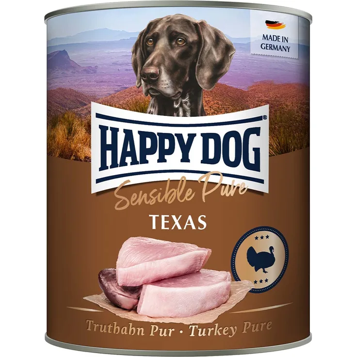 Happy Dog Sensible Pure Texas, Nassfutter für ausgewachsene Hunde mit Truthahn, 6x800g