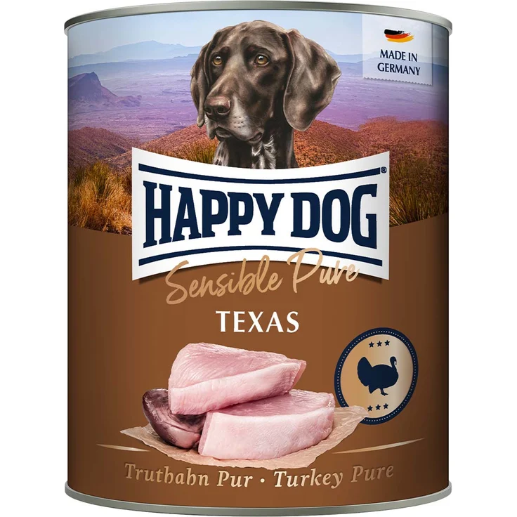 Happy Dog Sensible Pure Texas, Nassfutter für ausgewachsene Hunde mit Truthahn, 6x800g