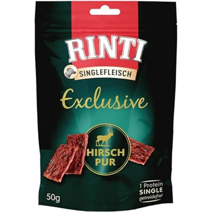 Rinti Singlefleisch Exclusive Snack Hirsch Pur, Ergänzungsfuttermittel für ausgewachsene Hunde, 6er Pack mit 6 x 50 g, Hypoallergen für empfindliche Hunde bei Allergien – Bild 2