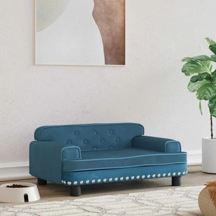 vidaXL Hundekorb Hundebett Blau 70x45x30 cm Samt Körbchen Hundesofa mit massivem Kiefernholzrahmen – Bild 3