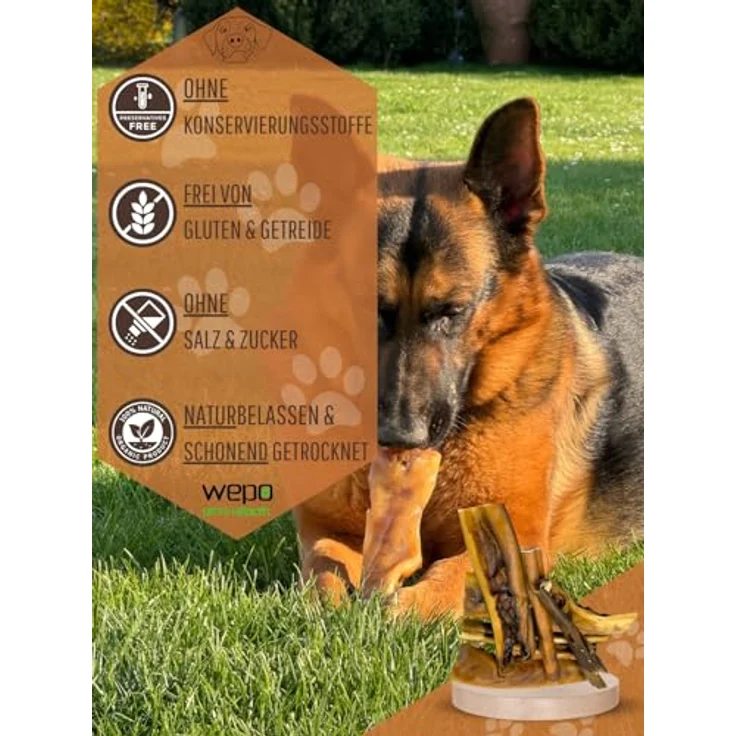 WEPO Rinderkopfhaut für Hunde groß 1kg - getrockneter Kausnack 20cm für natürliche Zahnreinigung, 100% naturbelassen, fettarm & proteinreich – Bild 4