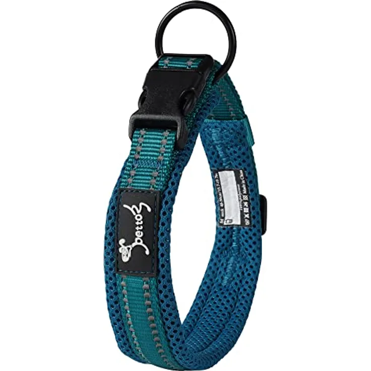 PETTOM Hundehalsband, Verstellbares Nylon-Hunde Halsband, Atmungsaktiv und Reflektierend, Blau, Größe M
