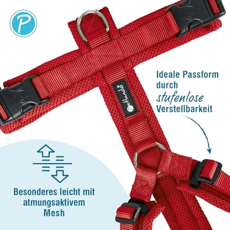 Petlando Hundegeschirr Y-Comfort, gepolstert, leicht & atmungsaktiv, stufenlos verstellbar, ergonomisch, für mittelgroße Hunde, Rot, M – Bild 2