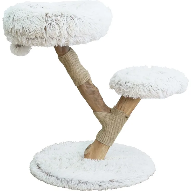 Europet Bernina Kratzbaum Mendoza, stabiler Naturholz-Kratzbaum mit zwei Liegeflächen und Spielball, weiß, 49 x 49 x 71 cm