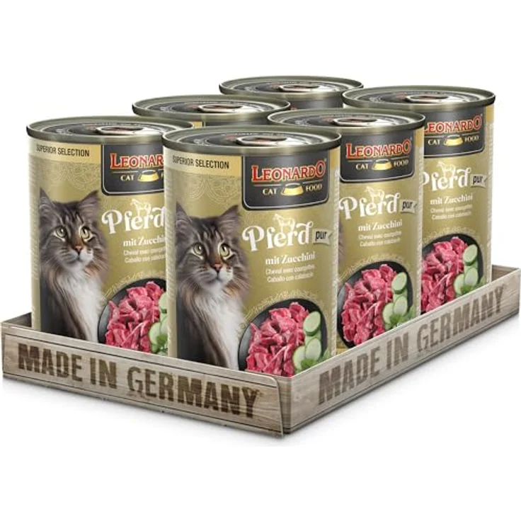 LEONARDO Katzen Nassfutter Superior Selection, Pferd mit Zucchini, 6x400g Dose, getreidefrei, ohne Zucker, für ausgewachsene Katzen, Made in Germany – Bild 1