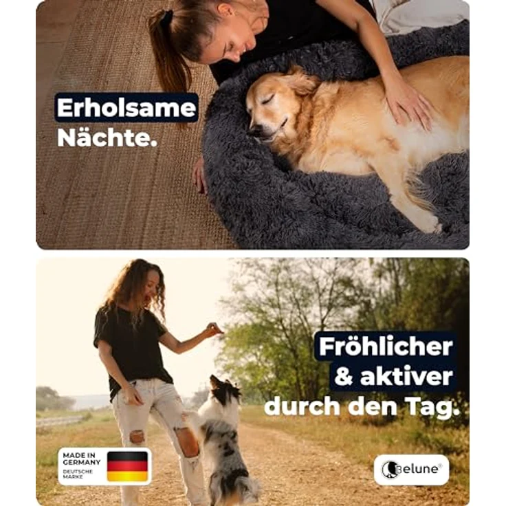 Belune® Hundebett XXL, 140cm, Weiß - Waschbarer Bezug, 100% veganes Kunstfell, rutschfest, mit komfortablem Polsterrand, für große, mittelgroße & kleine Hunde – Bild 2
