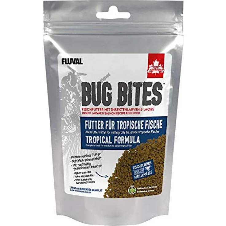 Fluval Bug Bites Fischfutter mit Insektenlarven, langsam sinkendes Granulat 1,4-2,0mm, 125g für tropische Fische, reich an Proteinen und Omega-Fettsäuren – Bild 1