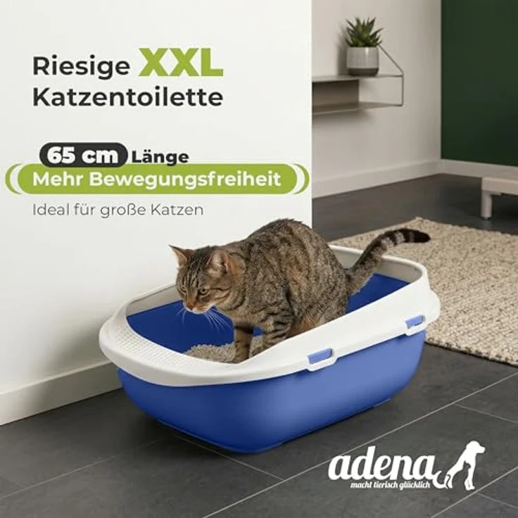 adena XXL Jumbo Katzentoilette Schale 65 cm, blaue Katzentoilette mit perforierter Einstiegsstufe und großer Streuschaufel – Bild 3