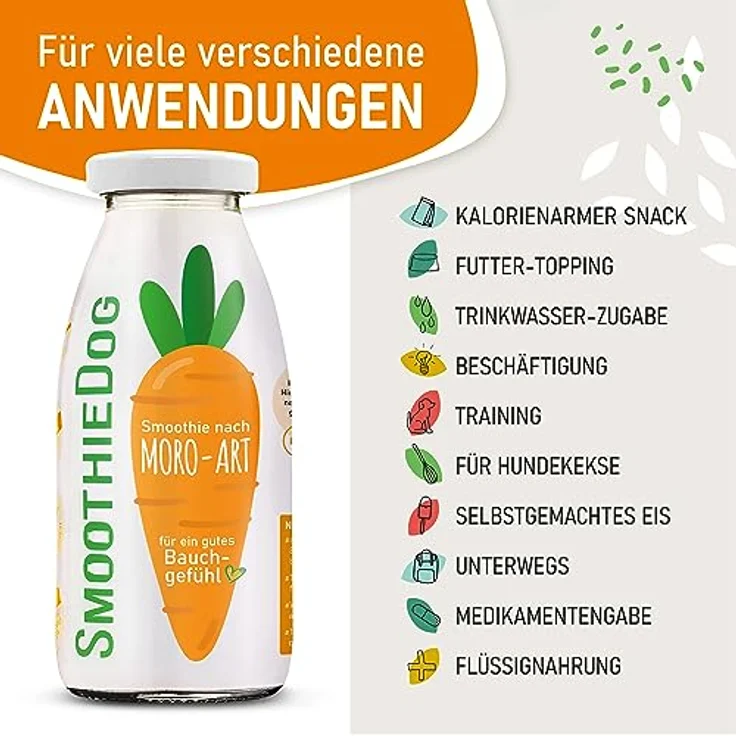 SmoothieDog Hunde Smoothie 6er Mix, Immunio (Rind) & Morosuppe, zucker- & glutenfrei, 6 x 250ml – Bild 3