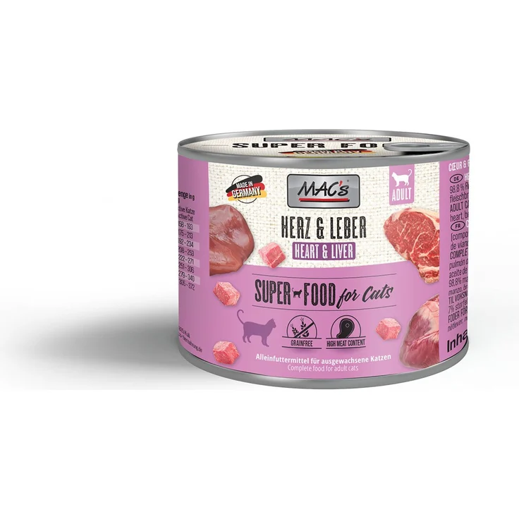 MAC's Cat Fleischmenü Herz und Leber, Katzen-Nassfutter, getreidefrei, 6x200g, für sensible Katzen – Bild 1