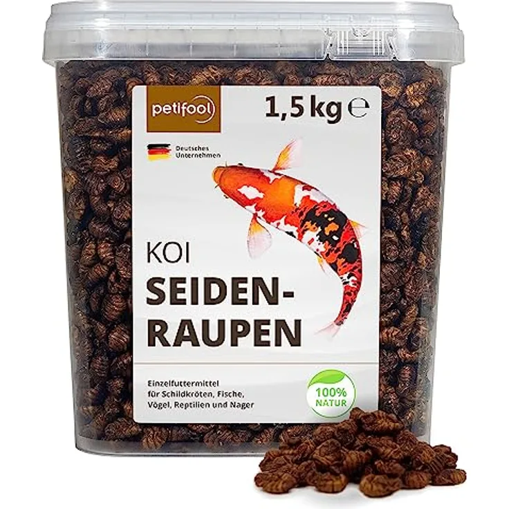 petifool Koi Seidenraupen 1,5kg – getrocknete Seidenraupen, 100% natürlich, proteinreicher Insektensnack für Schildkröten, Fische, Vögel und Reptilien