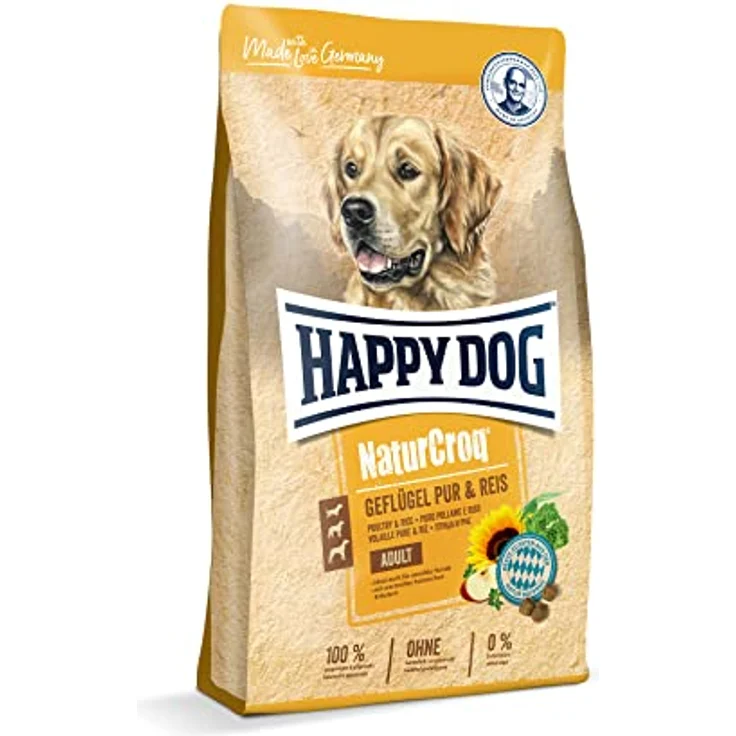 Happy Dog NaturCroq Trockenfutter Hund Adult, Geflügel & Reis, 4 kg - artgerechte Vollnahrung mit wertvollen Kräutern für sensible Hunde – Bild 1