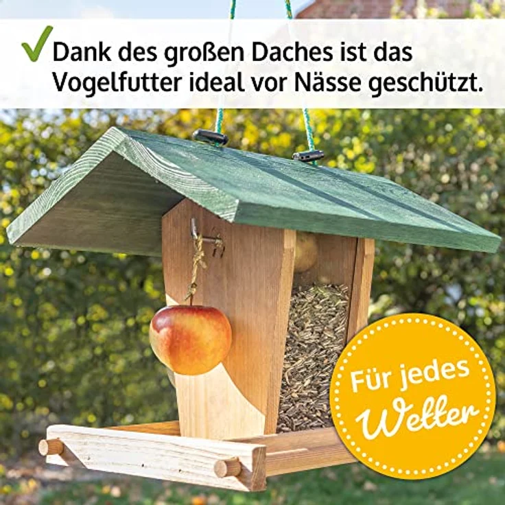 Zooprinz Vogelhaus "Bird Kitchen", wetterfestes Vollholz mit Plexiglasscheiben, Sitzstangen und Schutzdach, weiß oder naturbraun – Bild 3