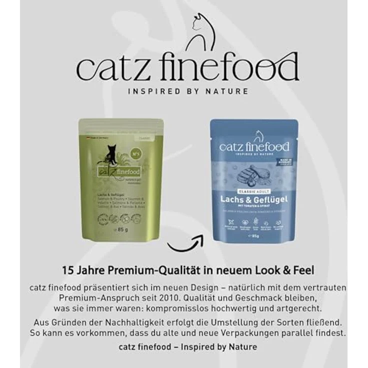 catz finefood Classic N° 5 Lachs & Geflügel, 24 x 85g Gourmet Nassfutter ohne Zucker & Getreide, glutenfrei, hoher Fleischanteil, Made in Germany – Bild 4