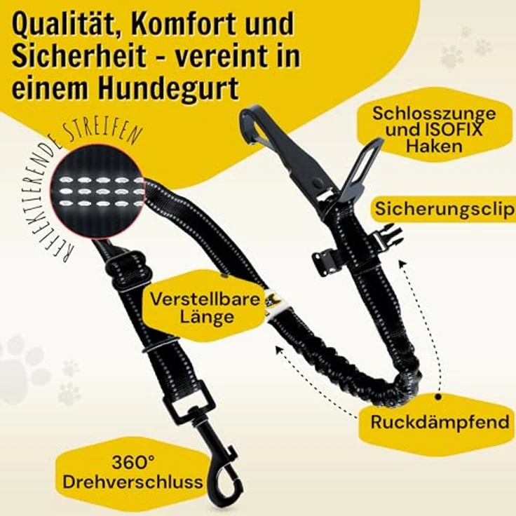 Hundefreund Hundegurt fürs Auto, Verstellbarer Sicherheitsgurt für große und mittelgroße Hunde mit Ruckdämpfer, schwarz – Bild 2