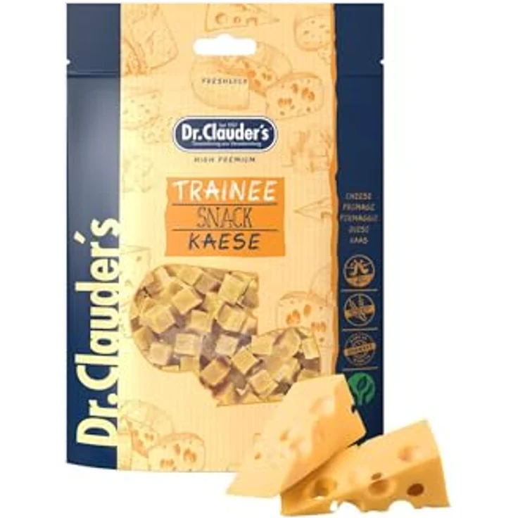 Dr. Clauder's Trainee Snack Käse, Proteinreiche getreidefreie Hundesnacks mit Vitamin B2 und Calcium, 80g – Bild 1