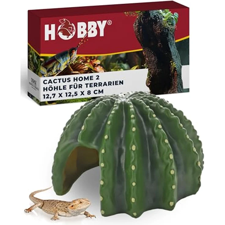 HOBBY Terraristik Cactus Home 2, Dekorative Versteckhöhle in Kakteenoptik, 12,7×12,5×8 cm, feuchtigkeitsbeständig aus Polyresin – Bild 1