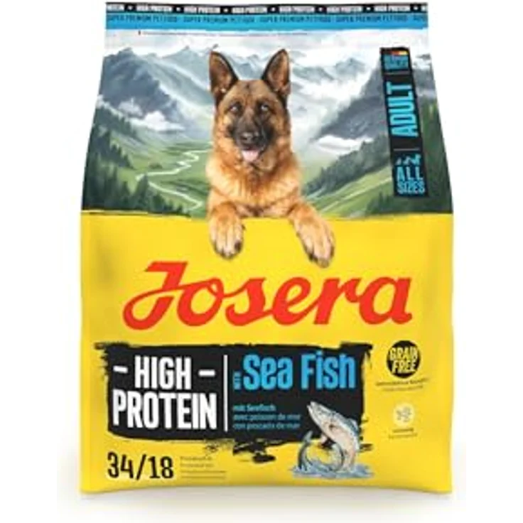 JOSERA Adult High Protein Seefisch, Premium Trockenfutter für sportliche Hunde, Lachs & Süßkartoffel, getreidefrei, proteinreich, 900 g – Bild 1
