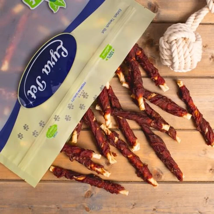 Lyra Pet® Kaurollen mit Entenbruststreifen, 1 kg, proteinreicher zahnreinigender Kausnack für Hunde, fettarm und gut bekömmlich, wiederverschließbar – Bild 5