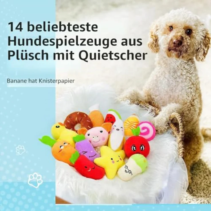 LEGEND SANDY Quietschspielzeug für Hunde, Plüsch Obst & Gemüse, 14 Stück, maschinenwaschbar, ideal für Welpen und kleine bis mittelgroße Hunde – Bild 5
