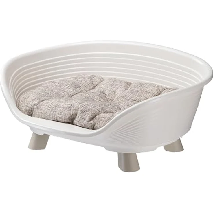Ferplast Throne Hundebett & Katzenbett, erhöhtes Hundebett Klein aus recyceltem Kunststoff, waschbar, atmungsaktiv & rutschfest, 61,5 x 45 x h 26 cm, Weiß – Bild 4