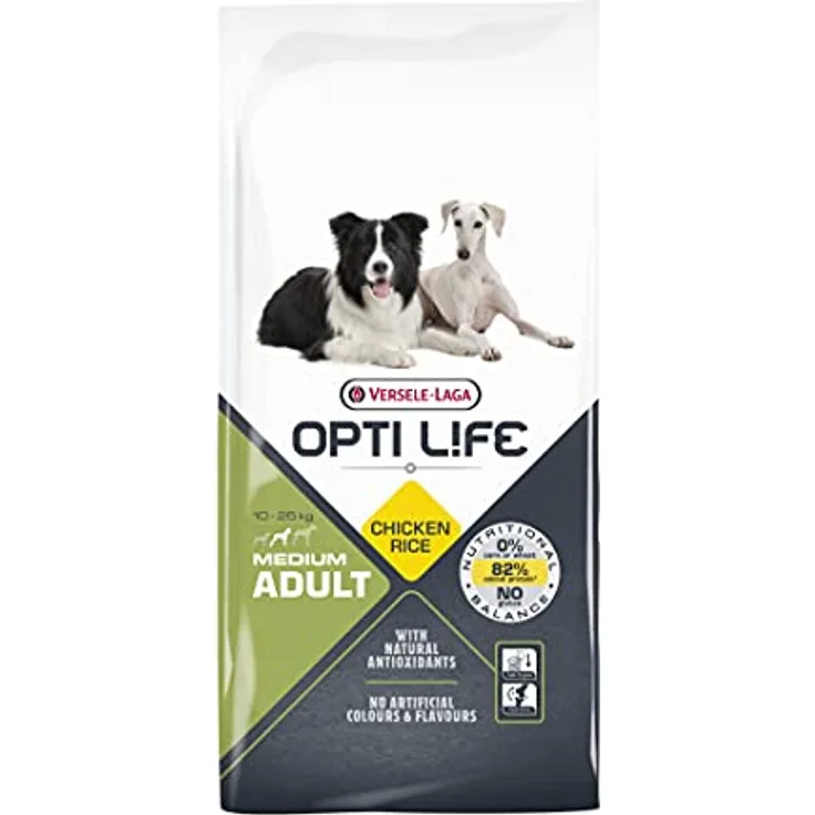 VERSELE-LAGA Opti Life Adult Medium Trockenfutter für Hunde, glutenfrei, mit Huhn und Reis, 12,5kg