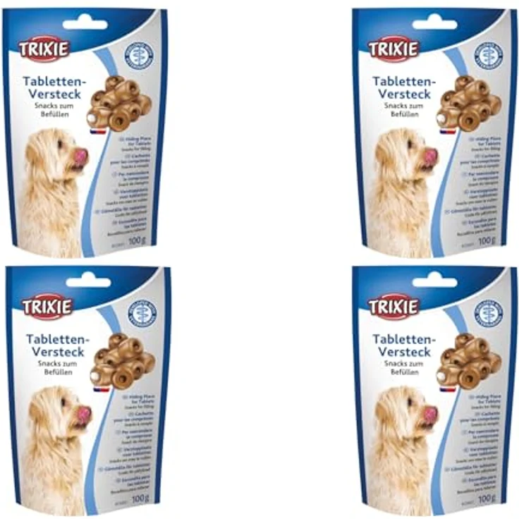 Trixie Tabletten-Versteck für Hunde, 4er Pack mit 4 x 100 g, erleichtert die Medikamenteneinnahme mit Öffnung für Tabletten – Bild 1