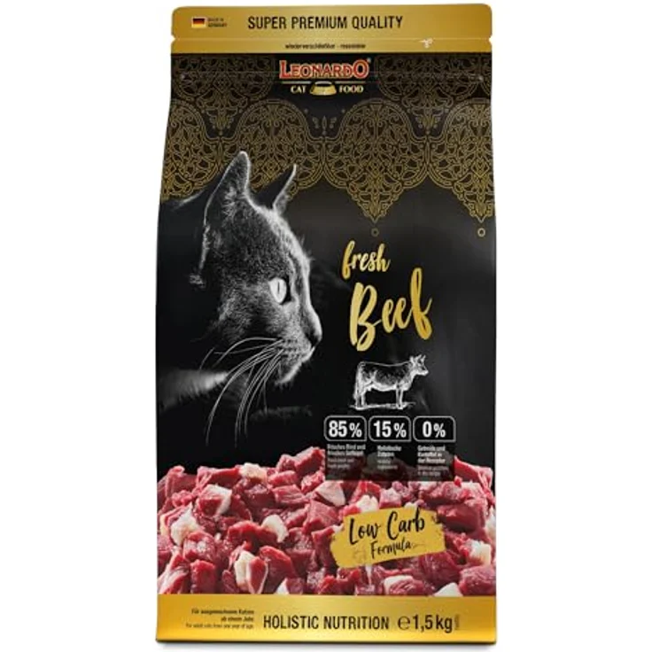 LEONARDO Fresh Beef & Poultry [1,5kg] Katzenfutter, Trockenfutter mit 85% Frischfleisch, Alleinfuttermittel für ausgewachsene Katzen, low carb Formel, hergestellt in Deutschland – Bild 1