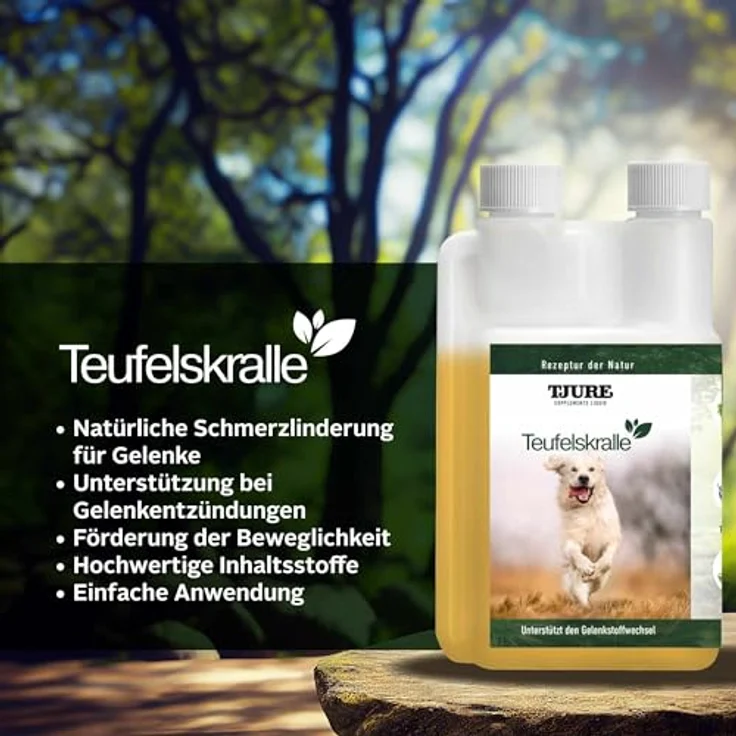 TJURE Teufelskralle Liquid für Hunde, 1000 ml, pflanzliches Ergänzungsfuttermittel zur Unterstützung der Beweglichkeit, ohne Zusatzstoffe, Made in Germany – Bild 4