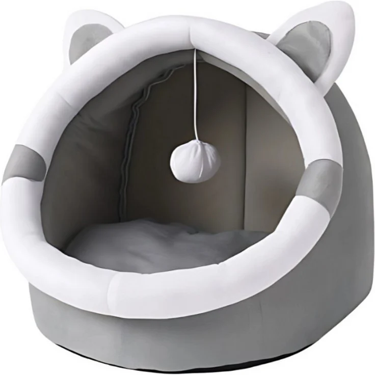 R2 Invest Katzenhaus Katzenhöhle 31 x 27 x 27 cm, grau weiß, kuschelig und leicht umstellbar für kleine Katzen und Kätzchen