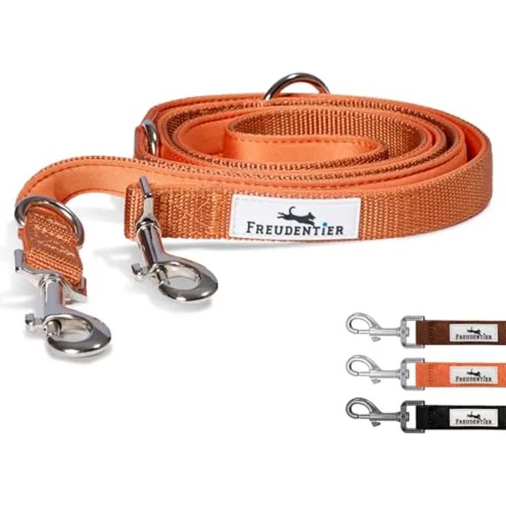 FREUDENTIER Hundeleine Model Clyde, 2m verstellbar, weich gepolstert, robust für mittelgroße & große Hunde, orange, 25mm Breite – Bild 1