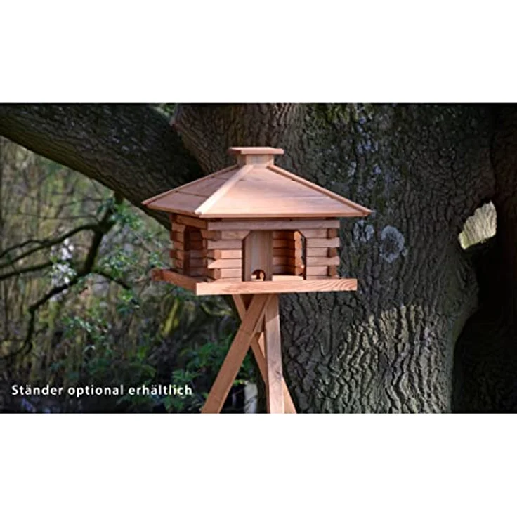dobar 45300e Rustikales Vogelfutterhaus im Blockhaus-Stil mit dekorativem Holzdach, Vogelhaus mit integriertem Futtersilo, Kiefer, XL, braun – Bild 7