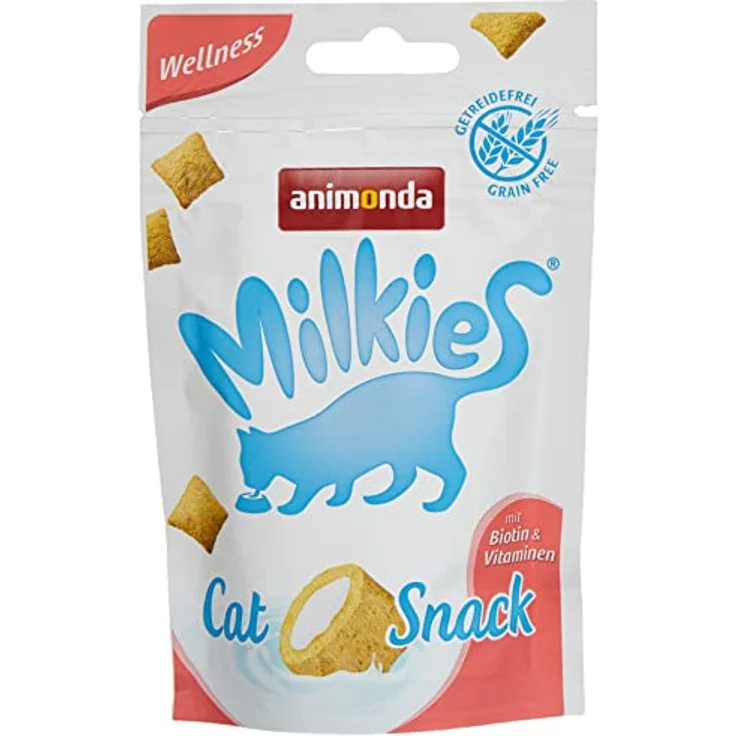 Animonda Mixed Pack Milkies Knuspertaschen, 18 x 30 g - getreidefreier Katzensnack mit 4 Sorten für Haut, Fell und Zahnhygiene, weniger als 1,5 kcal pro Stück – Bild 3