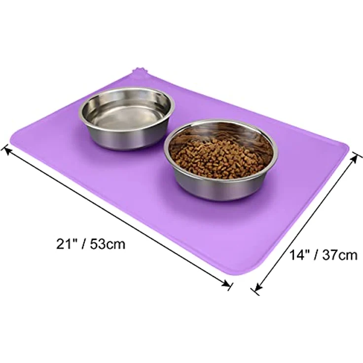Joytale Silikon-Futtermatte, rutschfeste wasserdichte Futtermatte mit erhöhtem Rand für Hunde und Katzen, 53 x 37 cm, Lila – Bild 2