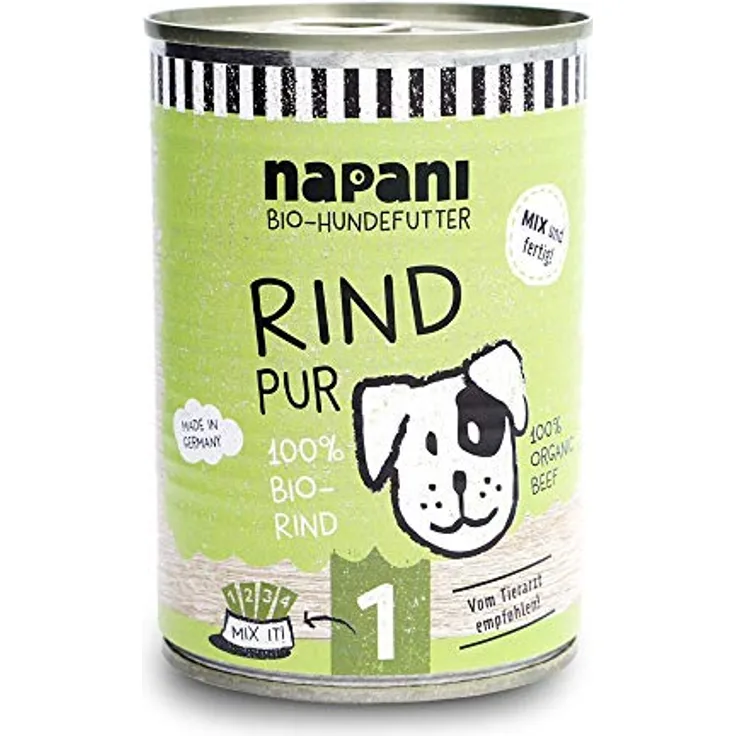 napani Hundefutter 100% Rind, Premium Nassfutter, glutenfrei, getreidefrei, ohne Zusätze, 400g Dose