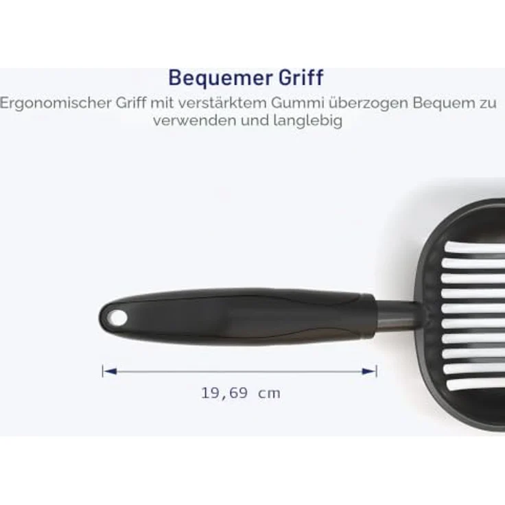 WePet Katzenstreuschaufel, Aluminium-Siebschaufel mit tiefem Design und langem Griff, Größe L, schwarzer Griff – Bild 4