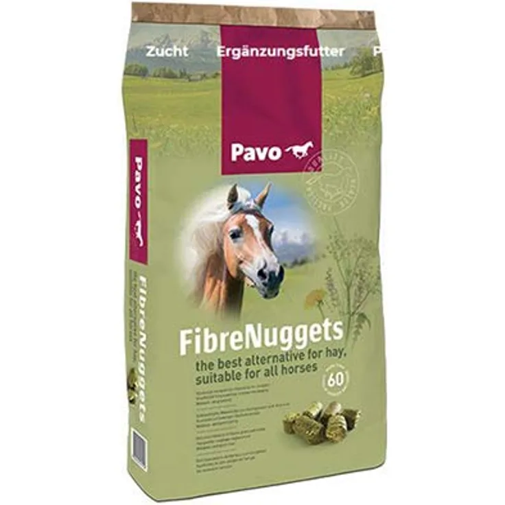 Pavo FibreNuggets 20 kg, Hochwertiger Raufutterersatz, melasse- und getreidefrei, über 60 verschiedene Gräser und Kräuter für Pferde